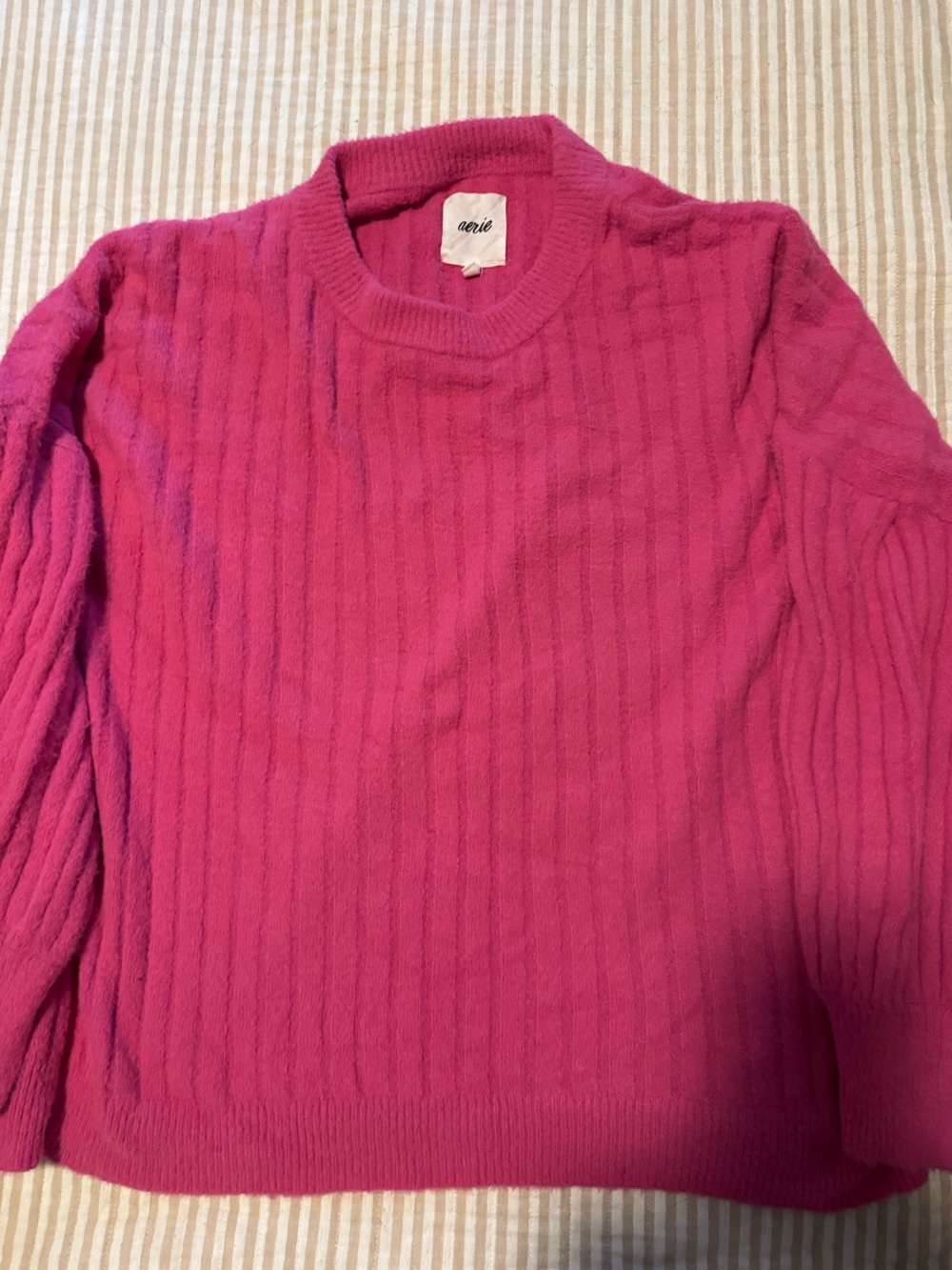 Aerie Pink Ribbed Crewneck Sweater